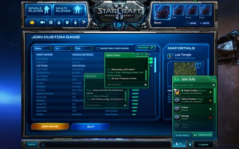 Starcraft 2 Screenshot Chatfenster und Spielsuche
