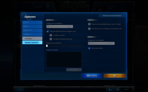 Starcraft 2 Screenshot Optionen Soziales Netzwerk